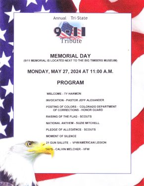 Tri-State 9-11 Tribute Memorial Day Program Monday, May 27, 2024