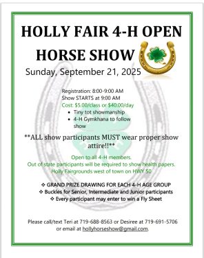 Holly Fair 4-H Open Horse Show Sunday, September 21, 2025